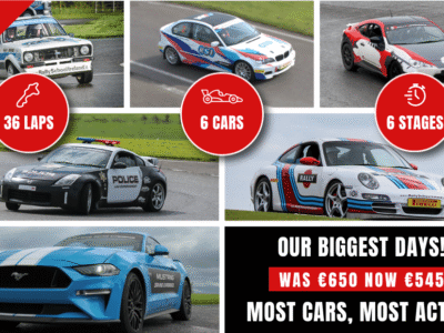 Rally car racing experience with 36 laps, 6 cars, 6 stages. Special offer: €650 now €545. Ultimate motorsport action!