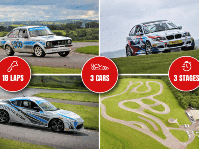 Rally School Ireland experience: drive 3 cars, 18 laps, across 3 stages. Exciting track layout in scenic setting.